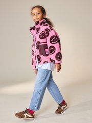 Pink/Berry Smiley Zip Up Borg Jacket (3-16yrs)