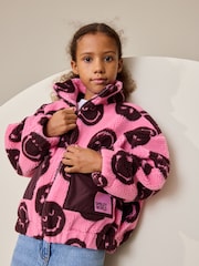 Pink/Berry Smiley Zip Up Borg Jacket (3-16yrs)