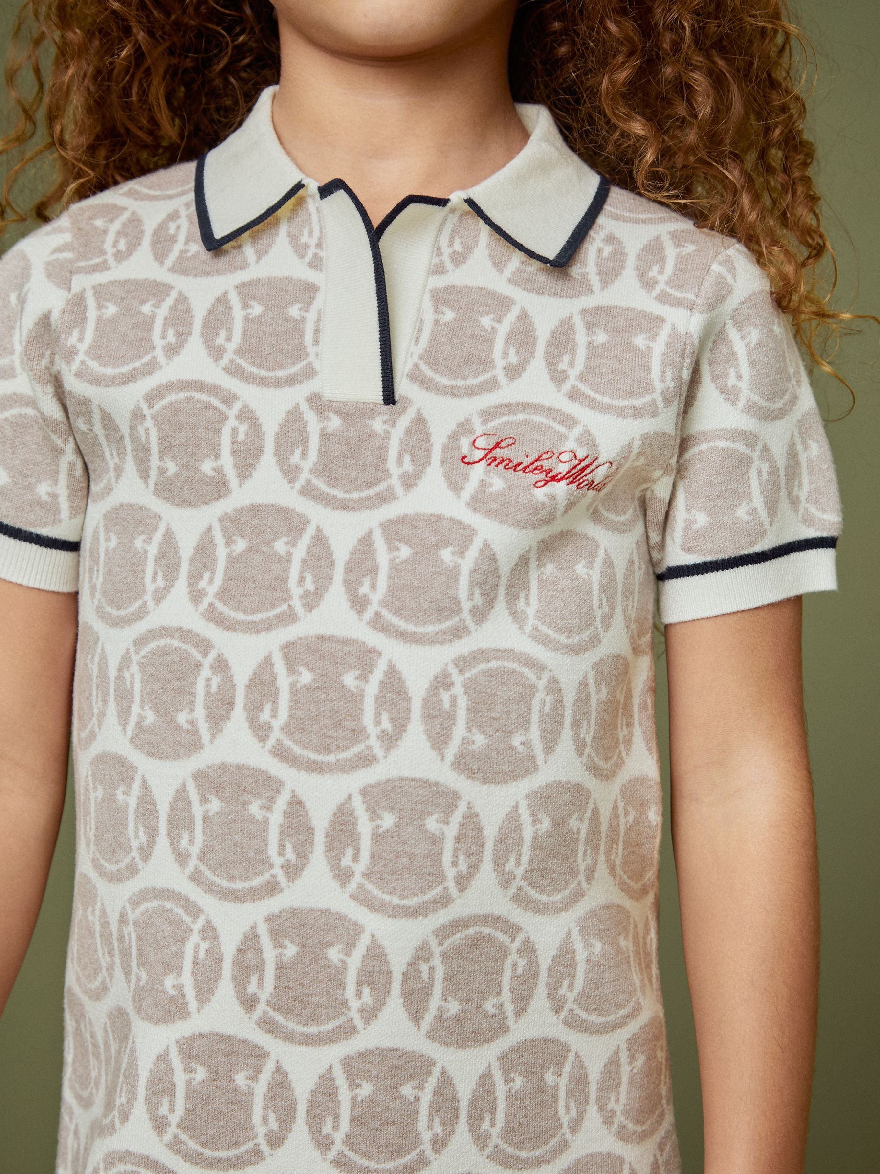 Reiss Knitted Polo Dress in Off White