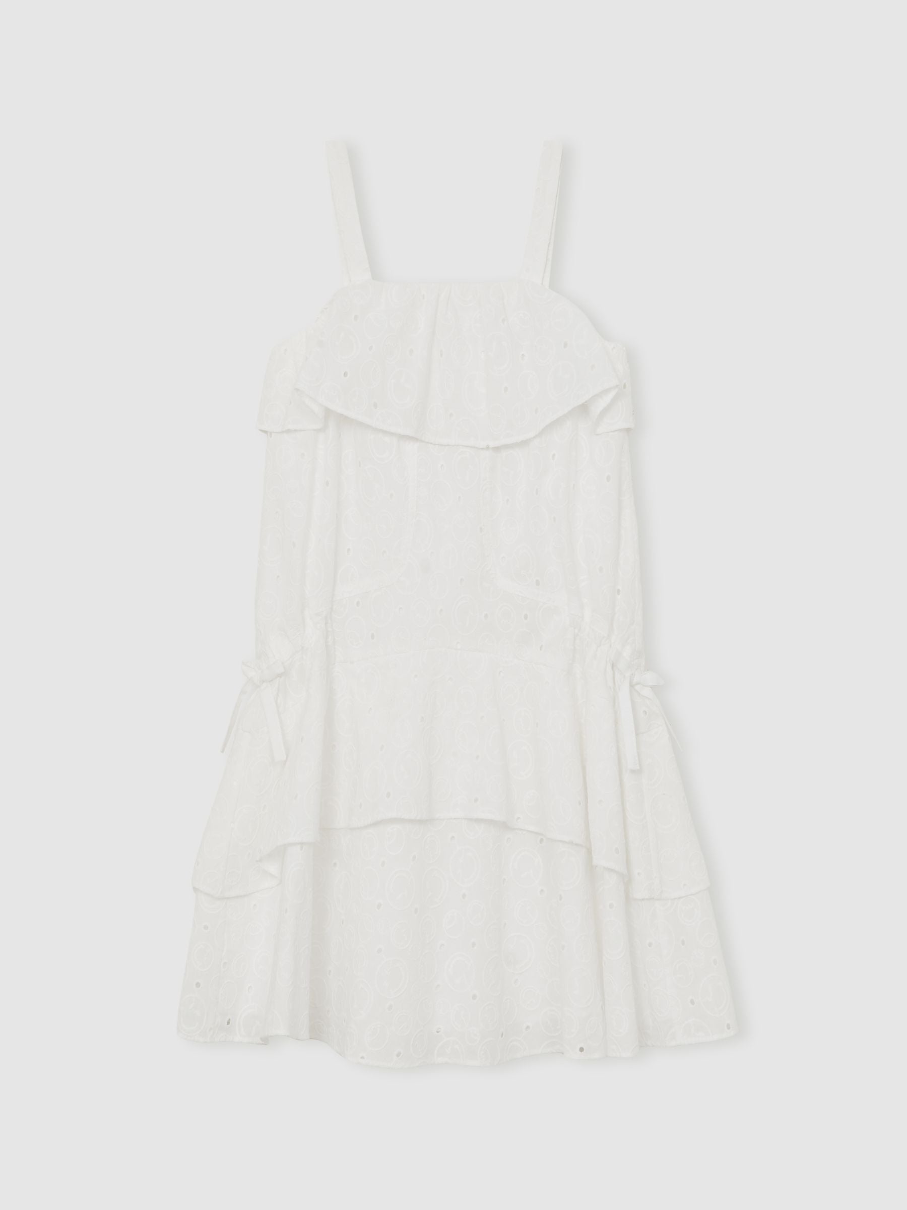 SmileyWorld | Reiss Broderie Logo Dress in Ivory