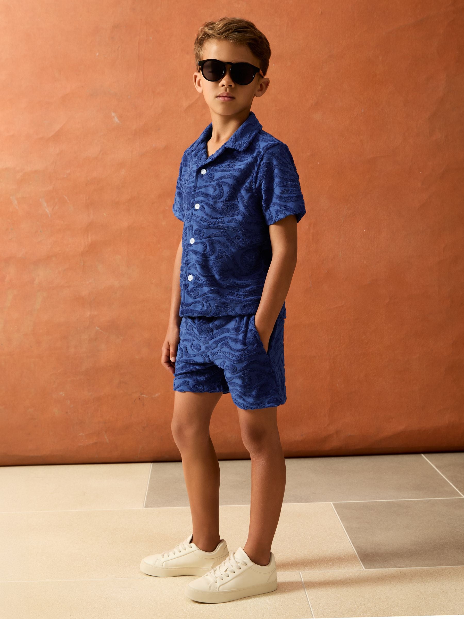 SmileyWorld | Reiss Wave Texture Shorts in Bright Blue