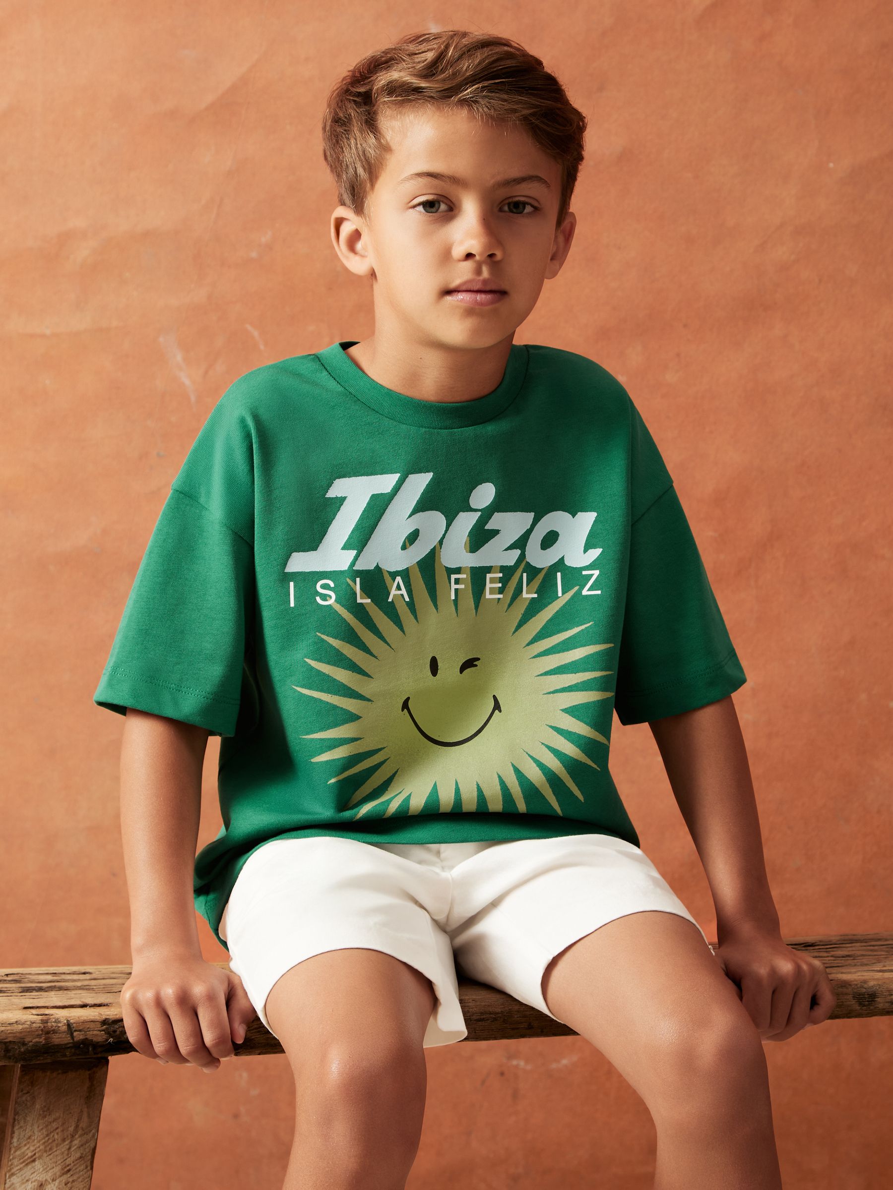 SmileyWorld | Reiss Sun Motif T-Shirt in Bright Green