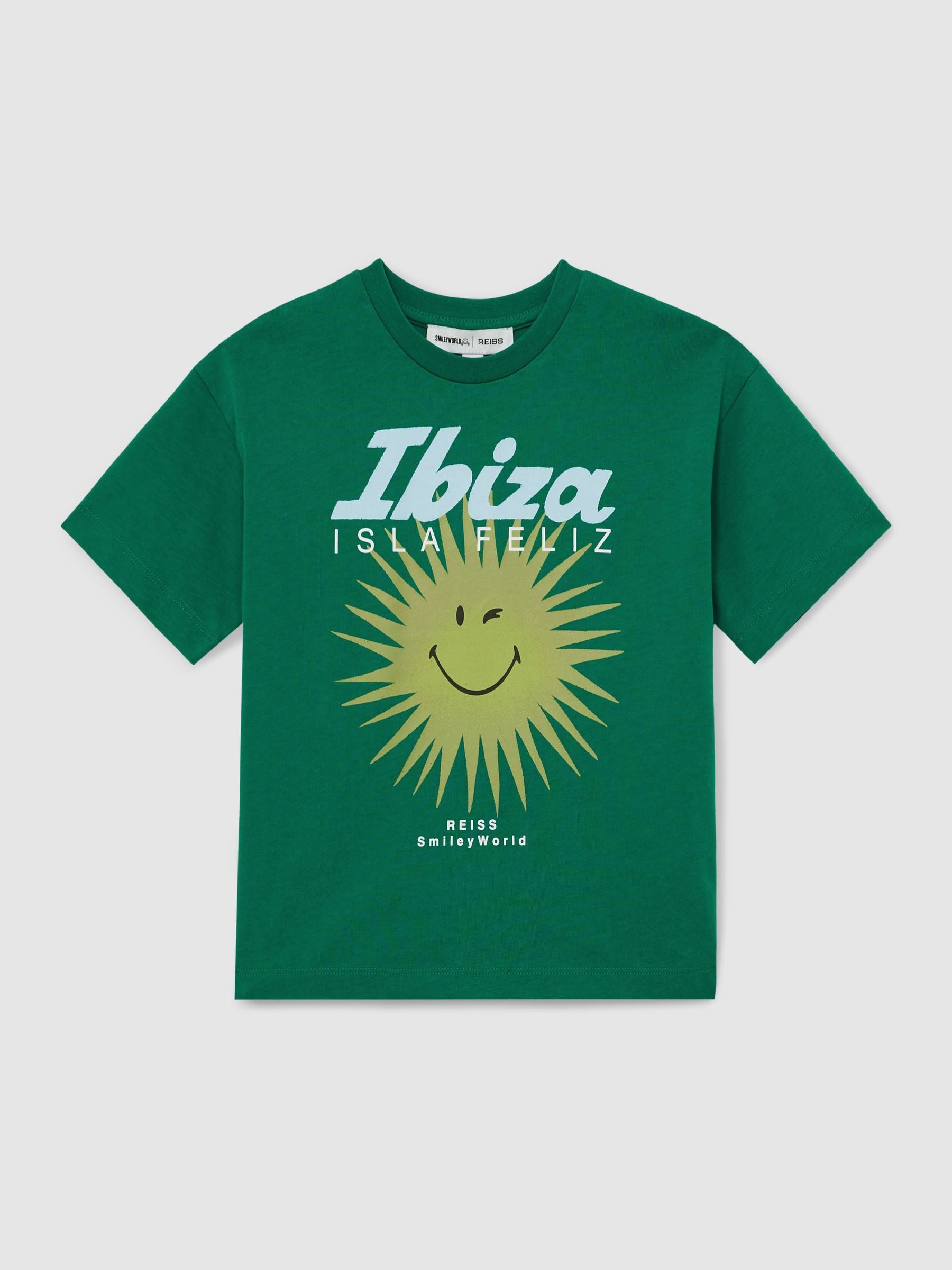 SmileyWorld | Reiss Sun Motif T-Shirt in Bright Green
