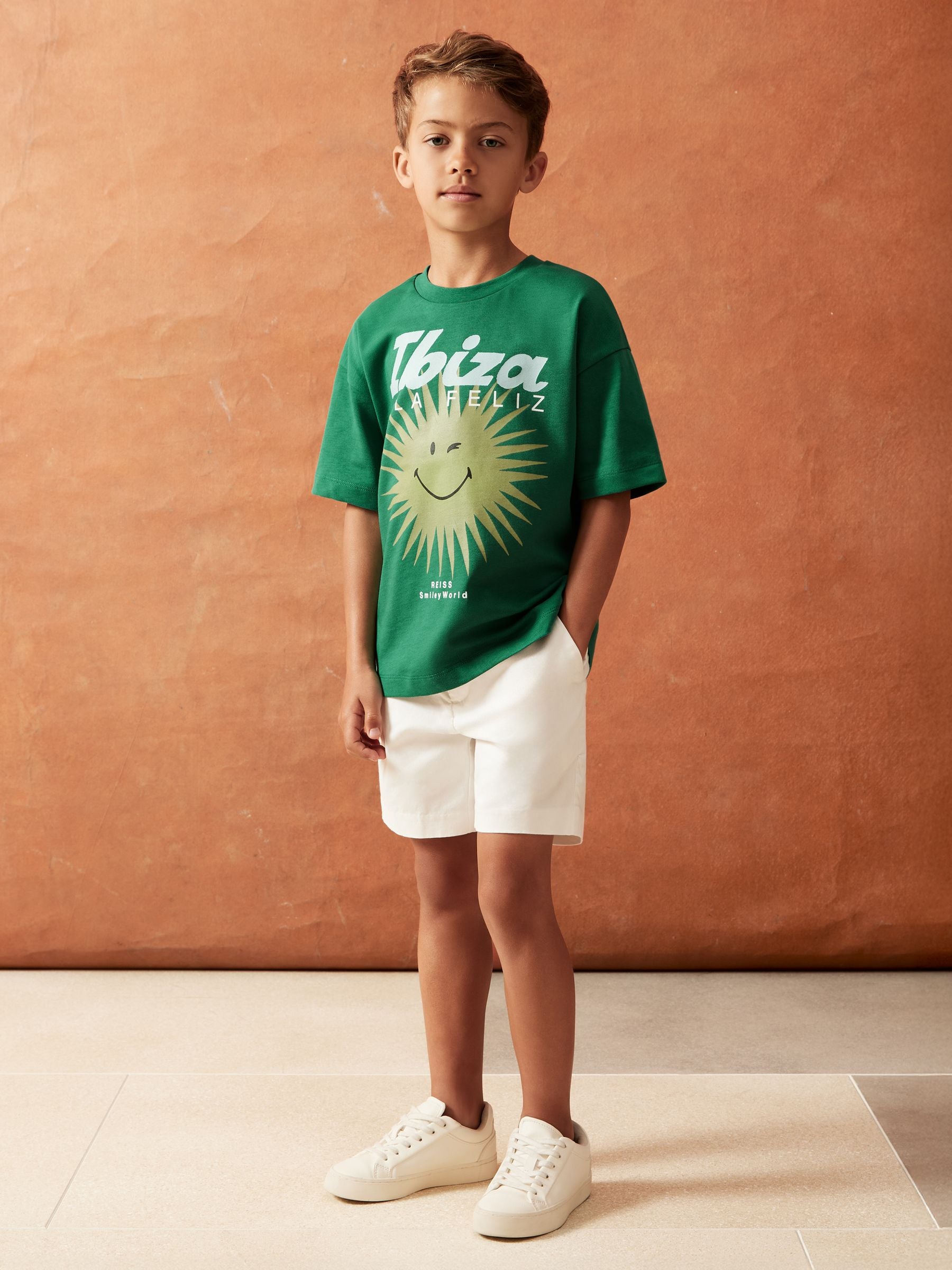 SmileyWorld | Reiss Sun Motif T-Shirt in Bright Green