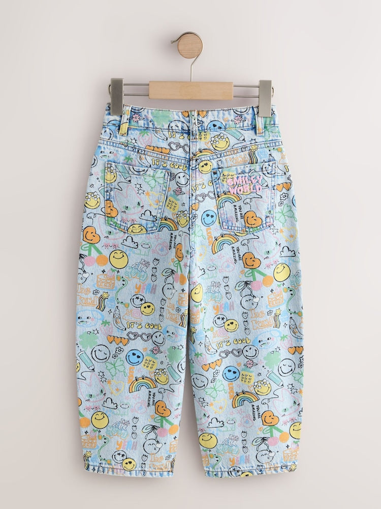 Smiley World Doodle Print Barrel Leg Jeans (3-16yrs)