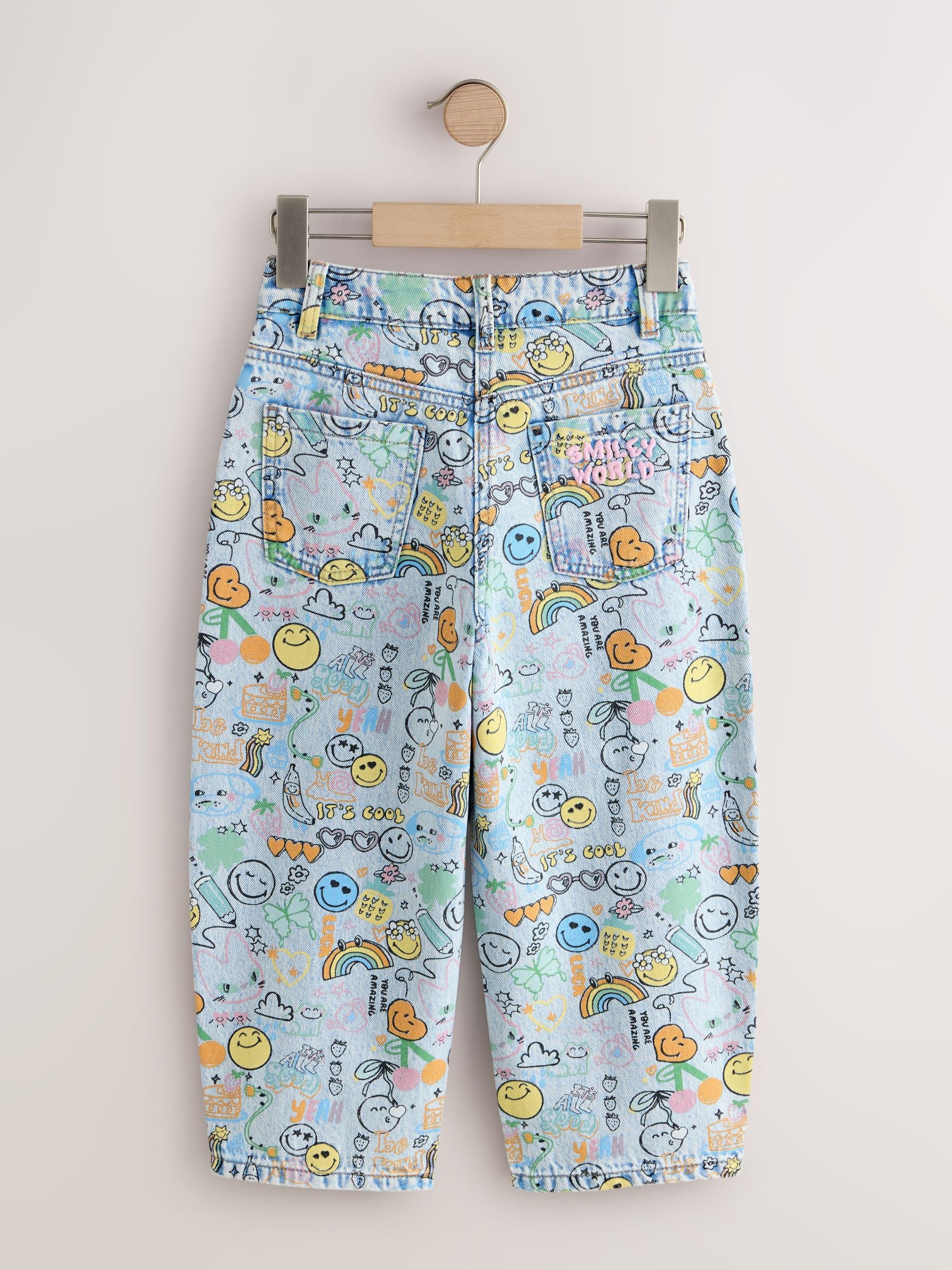 Smiley World Doodle Print Barrel Leg Jeans (3-16yrs)