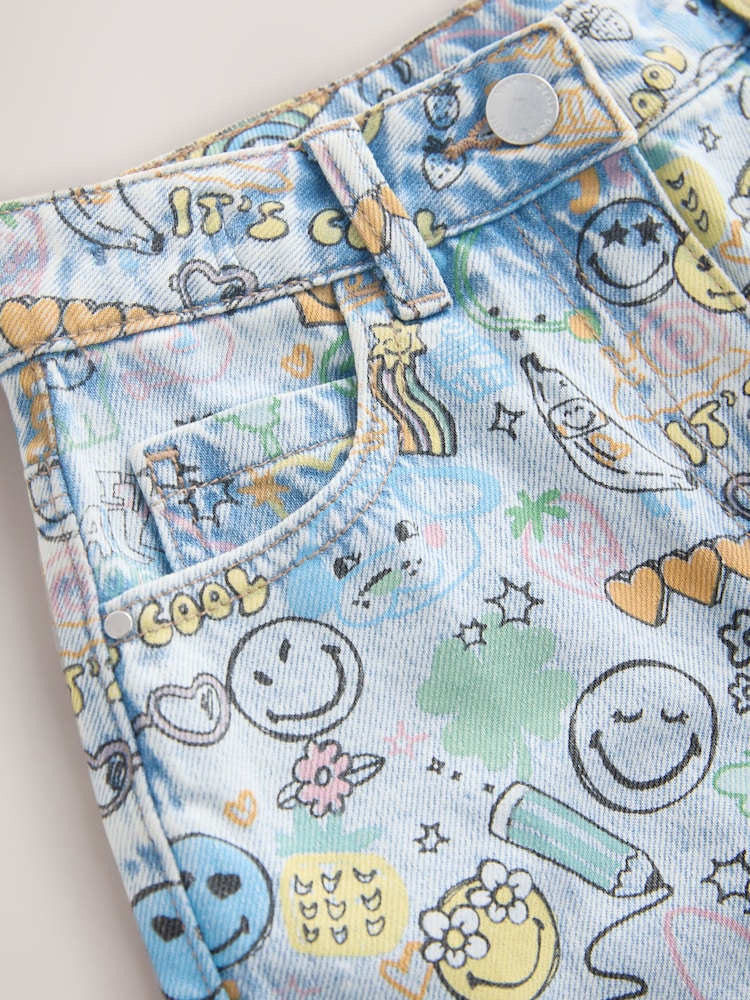 Smiley World Doodle Print Barrel Leg Jeans (3-16yrs)