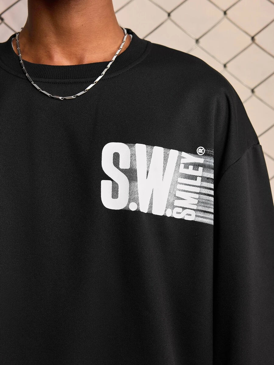 ROMWE MEN S.W.Smiley X ROMWE 2026 Spring/Summer New Smiling Face IP Pattern Men's 3/4 Sleeve Top, Unisex Couple Style Women's Casual Fashion Streetwear Crew Neck Top