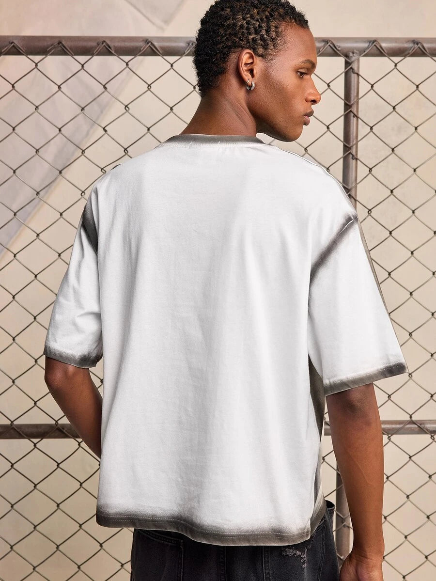 ROMWE MEN S.W.Smiley X ROMWE Men's Collaboration Hand-Painted Print Loose Drop Shoulder T-Shirt