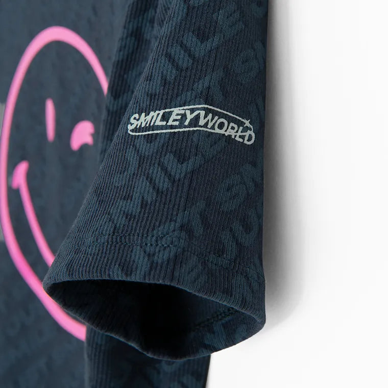 Cool Club, Girls' Set, T-shirt, Leggings, Cycling Pants, Ribbed, Black, SmileyWorld