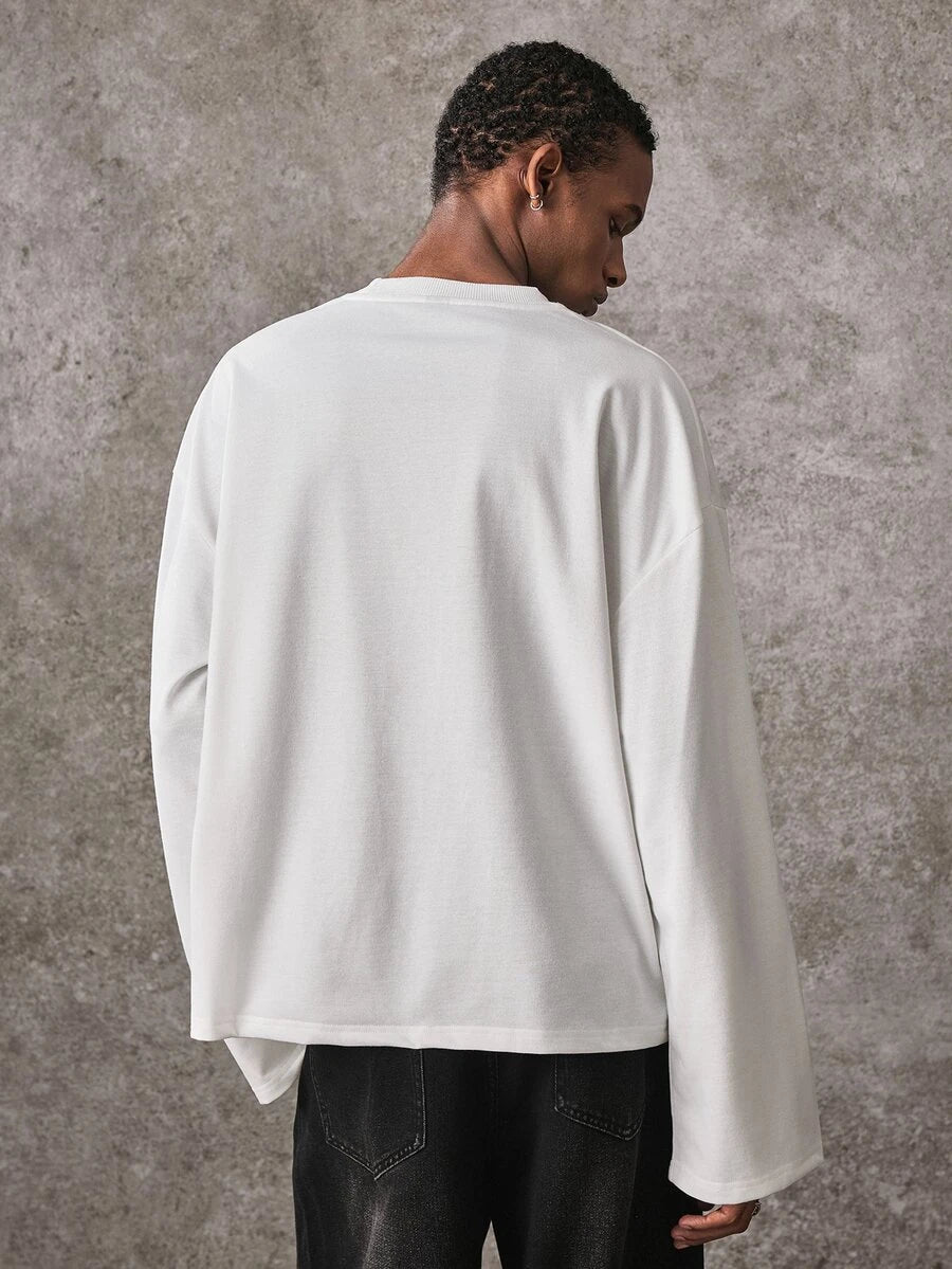 ROMWE MEN S.W.Smiley X ROMWE Men's Casual Printed Co-Branded Long Sleeve Crew Neck T-Shirt