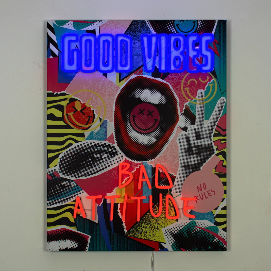 Good Vibes Bad Attitude: S.W.Smiley LED Neon Canvas