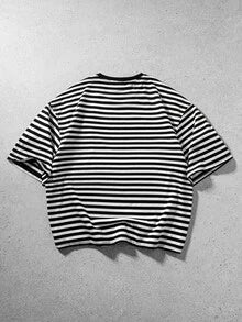 ROMWE MEN S.W.Smiley X ROMWE SwSmiley IP Collaboration, Men's Striped Embroidered Pattern T-Shirt, Casual College Streetwear
