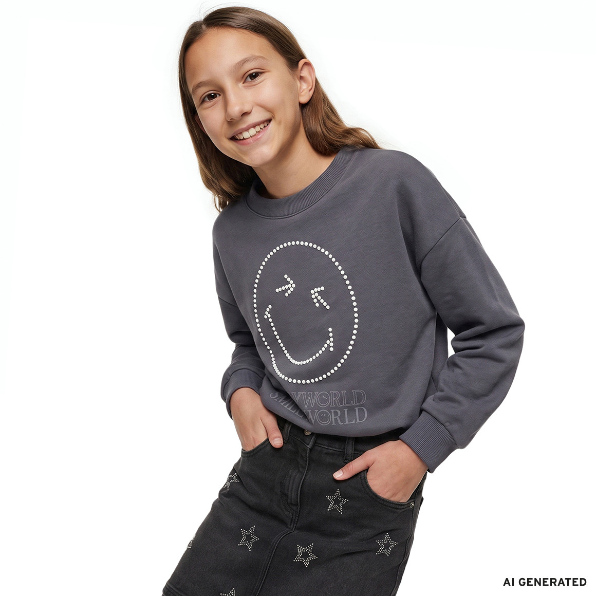 SmileyWorld sweatshirt with decorative rhinestones
