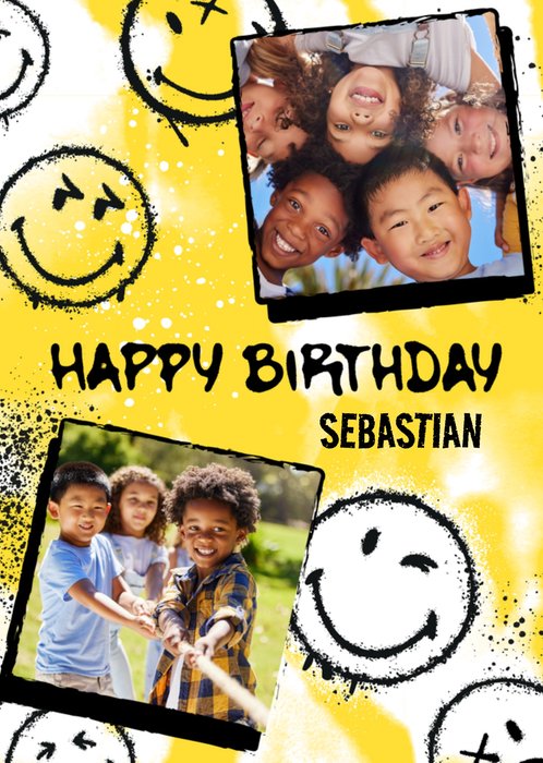 SmileyWorld® Spray Painted Faces Photo Upload Birthday Card