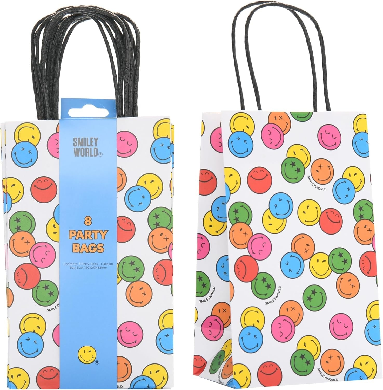 UK Greetings | Party Assortment Bundle | 16 Paper Plates & Cups, 16 Paper Bags, 40 Napkins, 1 Banner | Smiley World Design