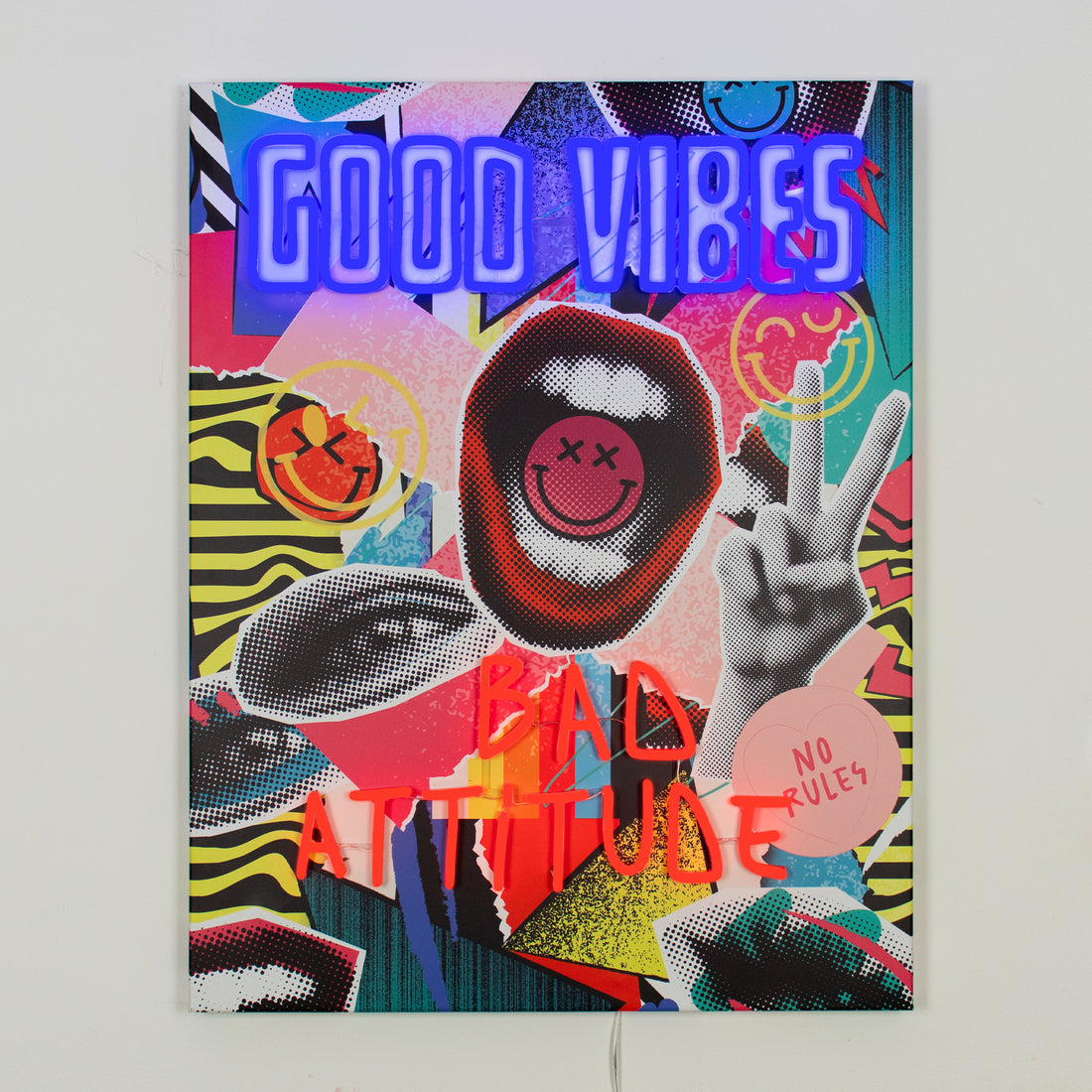 Good Vibes Bad Attitude: S.W.Smiley LED Neon Canvas