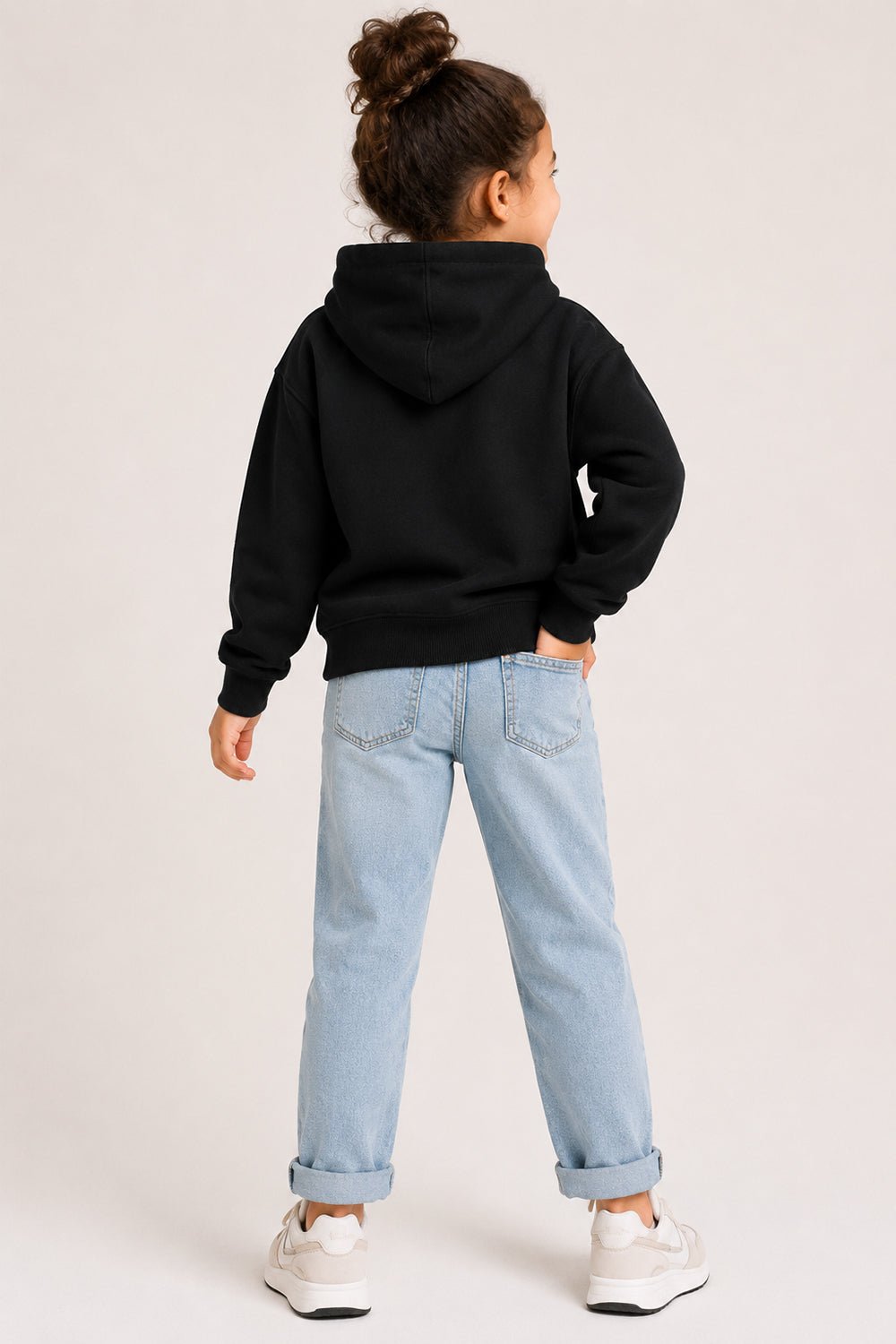 Smiley Girls Black Hoodie with Smiley Print